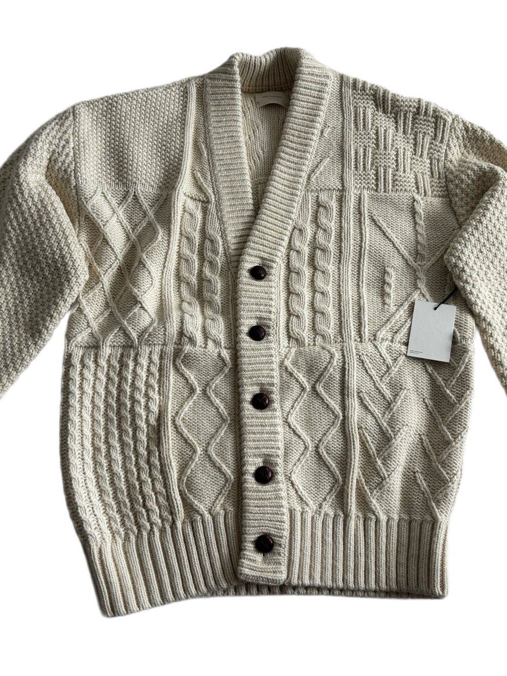 Aime Leon Dore Cream Cable-Knit Shawl Collar Cardigan